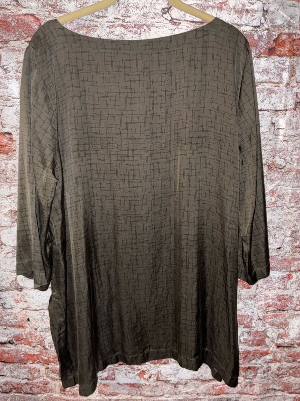 Eileen Fisher Olive Grid-Text Tunic - Picture 2 of 3
